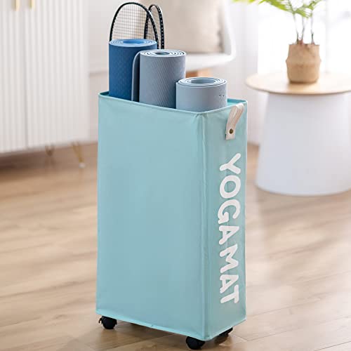 Twira Yoga Mat Storage Racks, Home Gym Storage Rack for Foam Roller, Yoga Strap and Resistance Bands, Workout Equipment Corner Storage Organizer with Wheels - color: Light Blue1