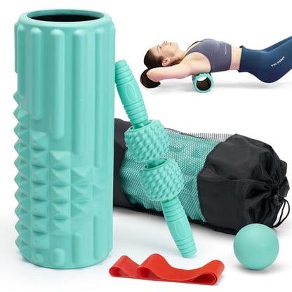 5 in 1 Foam Roller Set, High Density Patented Exercise Roller - color: Tiffany Green