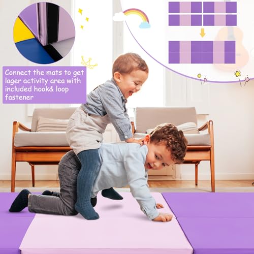 Giantex 6'x 2' Gymnastics Mat, 2" Thick Folding Tumbling Mat with Hook and Loop Fastener, Foldable Gym Mat with Carrying Handles, Cheer Mats for Kids Adults Home Exercise Aerobics Fitness - color: Purple/Pink