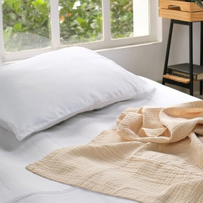 Salt Earth 100% Cotton Gauze 55"X75" Twin 4 Layered Blanket- Parchment | Premium Muslin Blanket for Couch,Bed,Living,Summer Lightweight, All Seasons Blankets & Throws, Boho,Travel & Skin Friendly - color: Parchment, size: 55"X75" Twin
