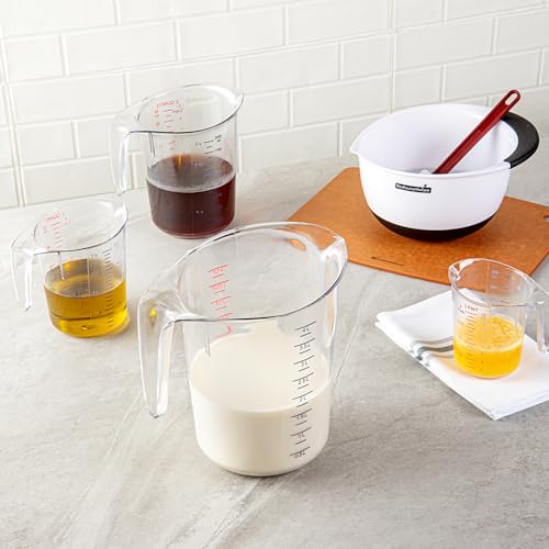 Restaurantware-Chef 101 4 Quart Measuring Jar, 1 Durable Measuring Beaker - Metric And Imperial Units, V-Shaped Spout, Clear Plastic Cup, Handle With Thumb-Grip, Tolerates Up To 248F - size: 9.50" × 7.25" × 9.50"