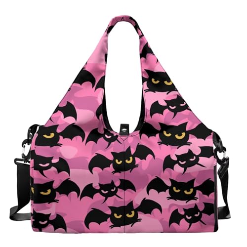 Gym Bag with Yoga Mat Holder Large Tote Bag With Multi Pockets for Women Men Dry Wet Separated Pocket Carryall Yoga Tote Bag for Pilates Travel Workout Office - color: Bat Print
