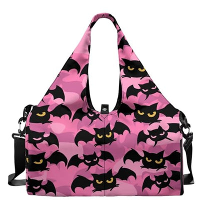 Gym Bag with Yoga Mat Holder Large Tote Bag With Multi Pockets for Women Men Dry Wet Separated Pocket Carryall Yoga Tote Bag for Pilates Travel Workout Office - color: Bat Print