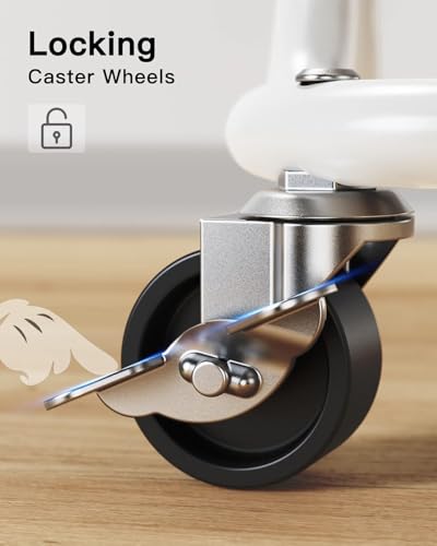 Pipishell 3 Tier Metal Rolling Utility Cart with 2 Lockable Wheels, White | 360° Rotating Wheel, Heavy-Duty Steel, Sturdy Dual Columns, Ventilated Mesh, Hold 22 lbs per Shelf, for Kitchen & Living Room - color: White, size: 3 Tier