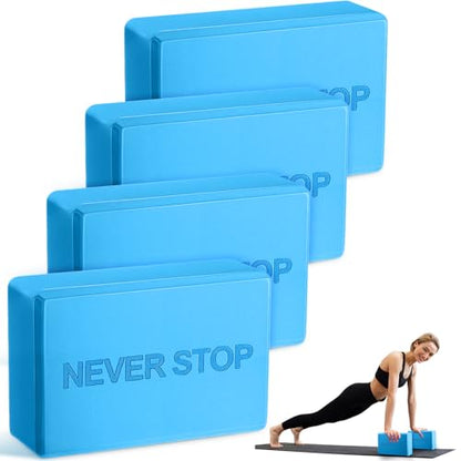 RoundFunny 4 Pack Yoga Blocks Non Slip Pilates Foam Brick - color: Blue