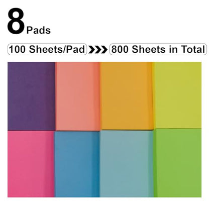 Sticky Notes 3x3, 8 Pack Sticky Pads 100 Sheet/Pad, Bulk Sticky Note Pads, Multicolor Self-Sticky Notes Pad - Teacher Classroom Must Haves, Back to School and Office Supplies Blank Desk Note Pads.