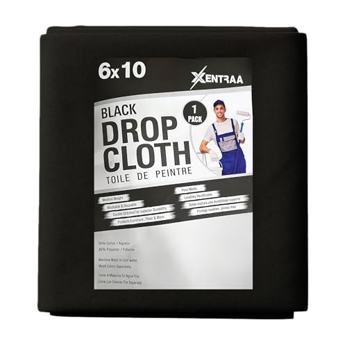 Black Canvas Drop Cloth 6x10 FT – Heavy Duty Painter’s Tarp for Floor & Furniture Protection - color: Black, size: 6/10-PACK-1