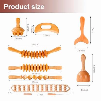 8-in-1 Wood Therapy Massage Tools, Lymphatic Drainage Massager Maderoterapia Kit, Wooden Massager Body Sculpting Tools for Muscle Pain Relief, Anti-Cellulite, Body Contouring and Shaping - color: 8pcs