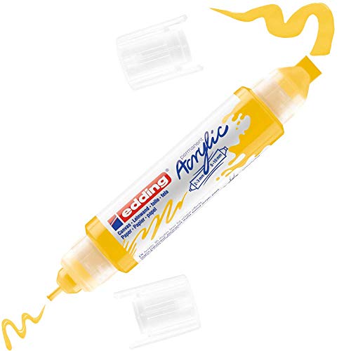 edding 5400 Acrylic 3D Double Liner - Yellow - 1 Acrylic Colour Tube - 2 nozzles 2-3,5-10mm - Acrylic Paints for Canvas, Painting Boards and Wood - Waterproof acrylics in Artist-Quality Colours - color: Traffic Yellow Mat