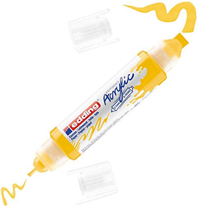edding 5400 Acrylic 3D Double Liner - Yellow - 1 Acrylic Colour Tube - 2 nozzles 2-3,5-10mm - Acrylic Paints for Canvas, Painting Boards and Wood - Waterproof acrylics in Artist-Quality Colours - color: Traffic Yellow Mat
