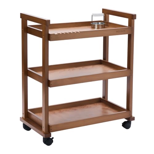 MEEDEN Rolling Art Supply Cart: Solid Beech Wood 3-Tier Storage Trolley - color: Walnut