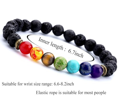 Men Women 8mm Lava Rock 7 Chakra Beads Chakra Bracelet - color: A-Lava Chakra