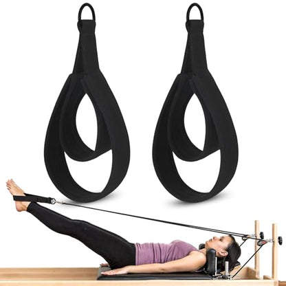 2PCS Pilates Double Loop Straps for Reformer Feet - color: Black