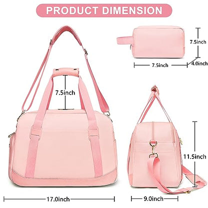 Sports Gym Bag for Women, Travel Duffle Bag with Shoe Compartment & Wet Pocket, Fitness Yoga Bag - color: Pink