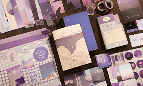 emmoolife 348 Pcs Scrapbooking Supplies Kit, Vintage Aesthetic Scrapbook Kit for Bullet Junk Journal, Stationery, A6 Grid Notebook, DIY Journaling Supplies, Birthday Craft Gift for Teen Girl Women - color: Moonlight