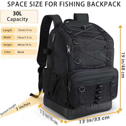 Fishing Backpack with Rod Holder, Heavy Duty Fishing Bag with Waterproof Bottom, Tackle Backpack Gifts for Man Woman-Black - color: Black