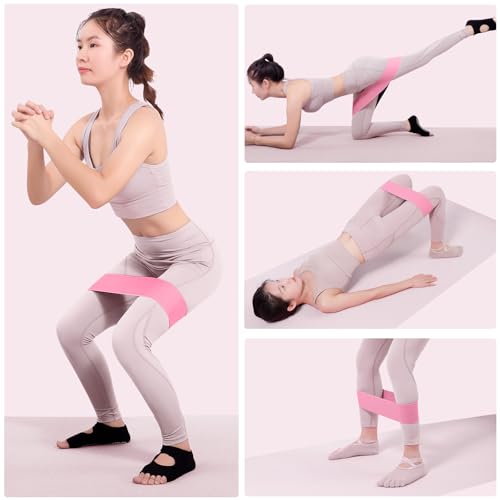 Glute Bands and 11-Loop Stretch Band Set, Fabric Booty Band for Glute Activation, Adjustable Stretching Strap for Yoga, Pilates, Dance, Ballet, Flexibility, Leg Workouts & Home Exercise - color: Pink