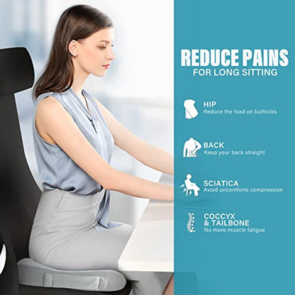 WAOAW Seat Cushion, Office Chair Cushions Butt Pillow for Long Sitting, Memory Foam Chair Pad for Back, Coccyx, Tailbone Pain Relief (Grey) - color: Grey
