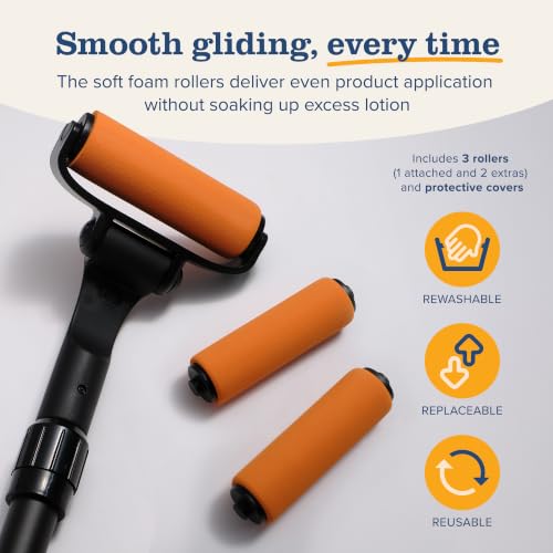 EZPIK Lotion Applicator for Back with 2 Replacement Foam Rollers, Extendable up to 23" - Curved Back Lotion Applicator for Elderly & Seniors with Limited Mobility, Body Cream & Sunscreen Applicator