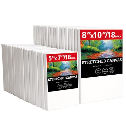 36 Pack Stretched Canvases for Painting-18 Packs of 5x7,8x10 | 100% Cotton Blank Painting Canvas for Oil, Acrylic Paint & Other Painting Media - size: 18 Pack of 5x7 and 8x10