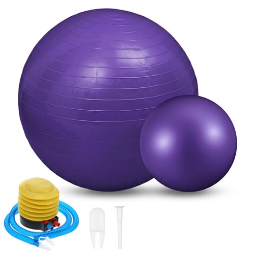 Kifmurase 2PCS Yoga Ball, 25Inch Thicked Anti-Burst Exercise Balls for Workout Stretching Stability, Non-Slip Balance Ball Equipment for Women Pilates Physical Therapy Pregnancy Labor Birthing Fitness - color: Purple