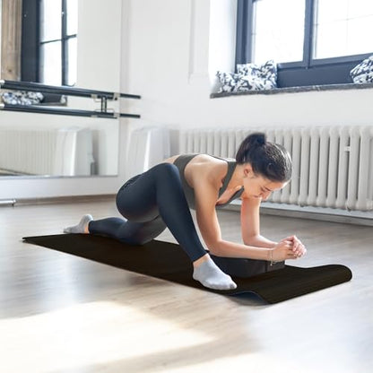 BalanceFrom 7-Piece Yoga Set with 71x24x0.5 Inches Extra Thick Mat and Carrying Sling – Includes 2 Blocks, Stretch Strap, 2 Towels, and Knee Pad for Home, Studio, and Gym Workouts - color: Black