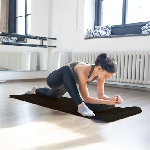 BalanceFrom 7-Piece Yoga Set with 71x24x0.5 Inches Extra Thick Mat and Carrying Sling – Includes 2 Blocks, Stretch Strap, 2 Towels, and Knee Pad for Home, Studio, and Gym Workouts - color: Black