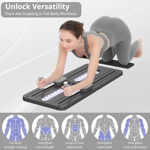 JANUA Pilates Board - Pilates Reformer Set, Multi-Purpose Foldable Pilates Reformer Board for Home, 5 in 1 Pilates Sliding Board - color: Black