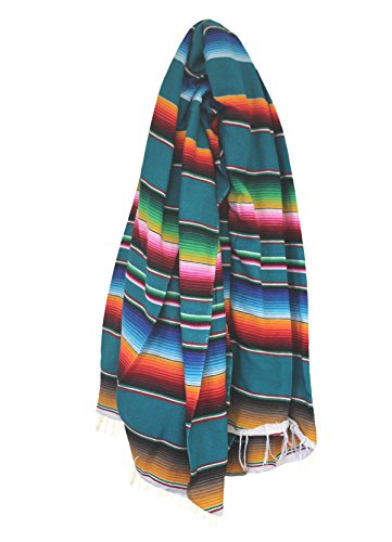Del Mex Mexican Serape Blanket (X-Large, Teal) - color: Teal, size: X-Large
