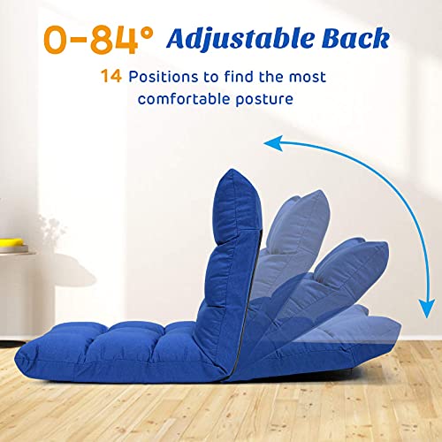 Giantex Adjustable Floor Gaming Sofa Chair 14-Position Cushioned Folding Lazy Recliner High Resilience Sponge, Breathable Cotton & Linen Fabric Sleeper Bed Couch Recliner (Navy) - color: Navy