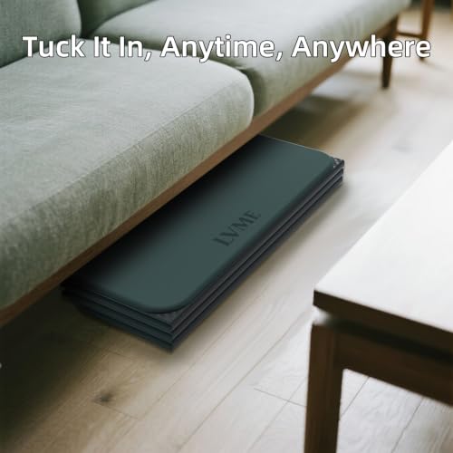 LVME Foldable Yoga Mat, 71"x24"x1/3" Thick(8mm), Non Slip Exercise Mat - color: Forest green+Charcoal