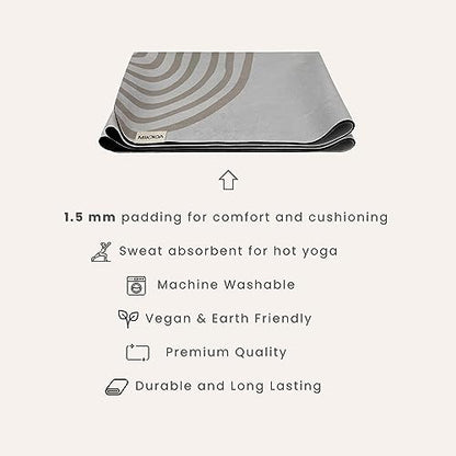 Travel Yoga Mat 1.5mm | Foldable, Lightweight Mat | Use for Travel, Backpacking, Yoga Retreat, Outdoors, Gym, Pilates, Machine Washable, Eco-Friendly - color: Cream