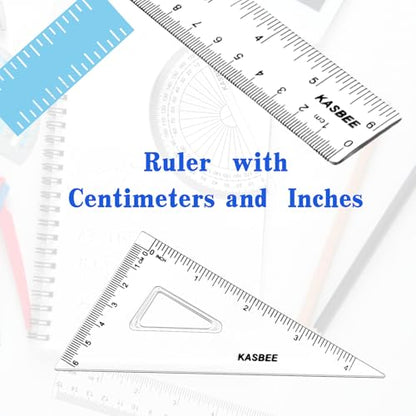 Triangular Ruler Set, 4PCS Geometry Set, Professional Drafting Tools | 6 Inch Straight Ruler, Geometric Protector, 2 Triangle Rulers for Students, School, Office, Engineering, Drafting, Drawing