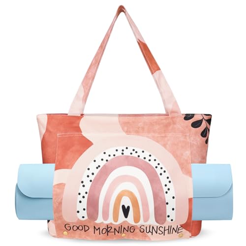 Yoga Mat Bag Yoga Bags and Carriers Fits All Your Stuff Yoga Tote Bag with Zipper Pocket Yoga Mat Carrier Pilates Bag Take in Out Mat Easily - color: Good Morning Sunshine