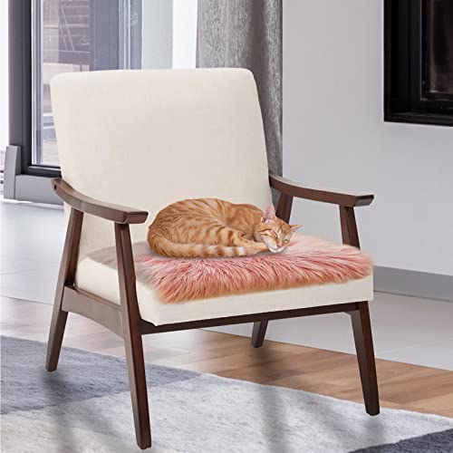 Softlife Pink Faux Fur Sheepskin Chair Cover Seat Cushion Pad Super Soft Area Rugs for Living Bedroom Sofa Dorm (1.6ft x 1.6ft) - color: Pink