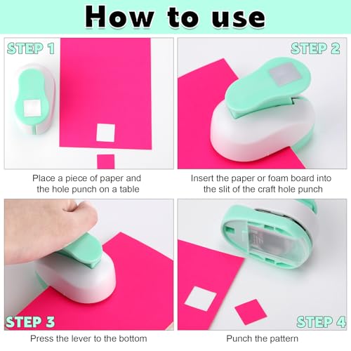 CHENGU 3 Pack Square Hole Punch 2"/1"/0.6", Mint Green | Paper Craft Cutters for Card Making, Shape Punches for Scrapbooking, Includes 10 Sheets Stickers, Photo Album DIY Projects - color: Mint Green, style: Square