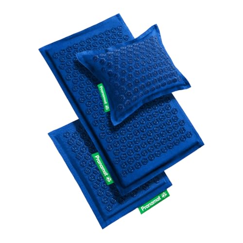 Pranamat Acupressure Large & Small Mat with Pillow Set, Premium Acupressure Therapy for Pain Relief and Relaxation, Handcrafted in Europe with Sustainable and Natural Materials (Monaco Blue) - color: Monaco Blue