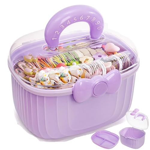 Noamus 10" Multipurpose Storage Box with Removable Tray, 2 Layer Cute Hair Accessories Organizer, Clear Plastic Folding Craft Case for Headbands, Sewing, Clips Ties Supplies, Purple - color: Purple