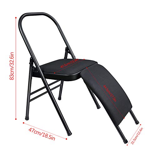 INNOLIFE Yoga Auxiliary Chair with Lumbar Back Support Foldable Balance Training with Purple Yoga Resistance Band - color: Black with lumbar back support