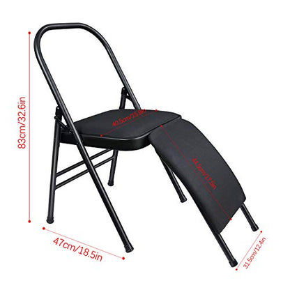 INNOLIFE Yoga Auxiliary Chair with Lumbar Back Support Foldable Balance Training with Purple Yoga Resistance Band