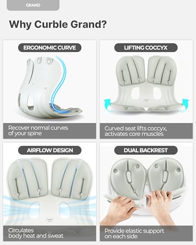 curble Grand Cover Set – Ergonomic Back Support, Washable & Detachable Cushion Cover Grand (Grey) - color: Set Grey