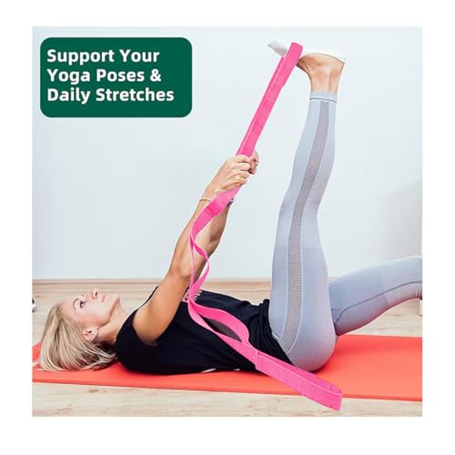Yoga Strap Stretching Strap 10 Loops Non-Elastic Exercise Strap for Pilates, Dance Exercise Training Multi-Loop Stretching Band - color: Pink