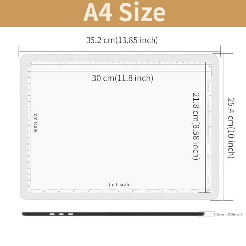 YINGWOND A4 Rechargeable Light Pad with Carry Bag,9000LUX Tracing Light Box Built-in 4000mAh Battery,Side Physical Buttons Magnetic Light Board for Diamond Painting Art Weeding Vinyl Drawing - style: Rechargeable A4 White with Bag