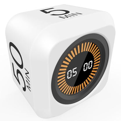 Rotating Cube Visual Countdown Timer 5, 25, 10 50 Minutes Preset - color: White