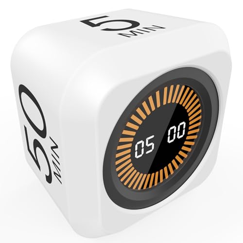 Rotating Cube Visual Countdown Timer 5, 25, 10 50 Minutes Preset - color: White