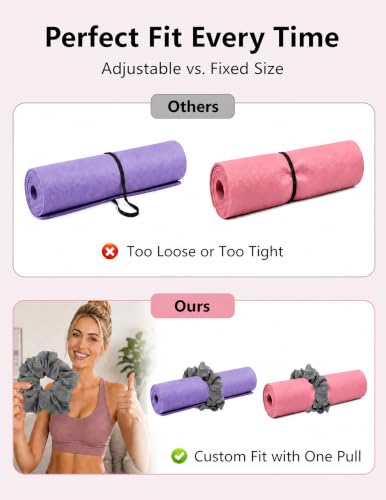 Yoga Mat Scrunchie Yoga Mat Strap Carrier Pilates Mat Holder | Holds Your Yoga Mat in Style, Adjustable & Stretchy Yoga Mat Band, Fits Most Standard Yoga Mats (mat not included),Yoga Gifts - color: Light Gray