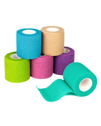 FriCARE Self Adhesive Bandage Wrap, Medical Tape in First Aid Kit, Rainbow | Elastic Cohesive Bandages for Sports/Vet/Wrist Ankle Wounds, 2 Inches X 5 Yards, Latex-free 6 Rolls - color: 6 Rainbow Color
