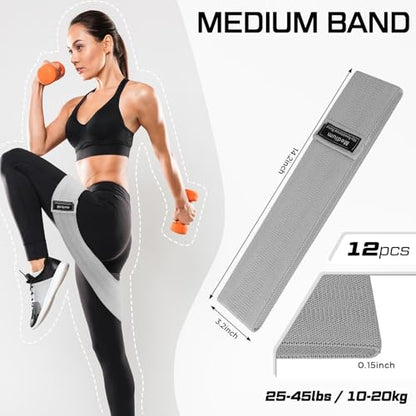 Lenwen 12 Pcs Fabric Resistance Bands Bulk - color: Gray