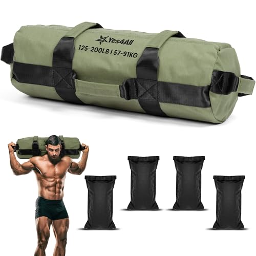 Yes4All Sandbags for Working Out, Adjustable Sand Bags for Weight Training with Handles, Multiple Colors & Sizes 5-200lbs - color: D. Army Green - XL (125-200 Lbs)