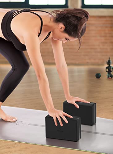 Heathyoga Yoga Blocks 2 Pack with Strap, High Density EVA Foam Yoga Block and Yoga Strap Set to Support and Improve Poses and Flexibility